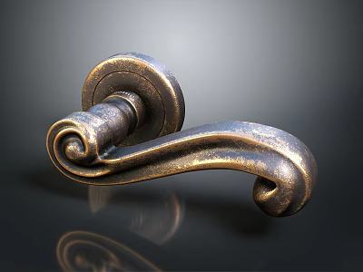 Elegant Vintage Brass Furniture Door Handle With Curved Scroll Design 3d model
