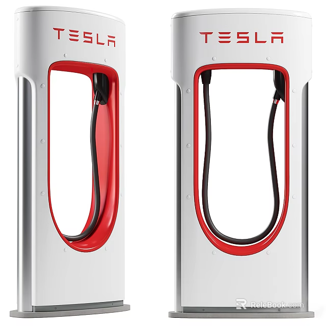 Modern Electric Vehicle Charging Stations With Silver Body And Red Cables 3d model 