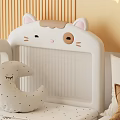 White Kids Bed With Cat Shaped Headboard Moon Plush Polka Dot Sheets Star Moon Decor