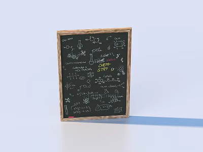 Wooden Framed Blackboard With Hand Drawn Science Symbols Chemical Formulas For Study 3d model
