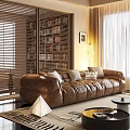 Elegant Brown Leather Sofa And Round Coffee Table Set For Cozy Modern Home Living Room