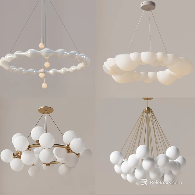 Contemporary Modern Chandeliers With White Spherical Glass Shades And Circular Metal Frames 3d model 