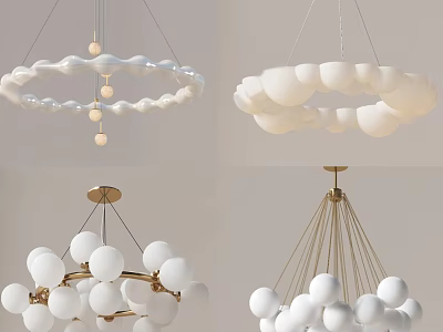 Contemporary Modern Chandeliers With White Spherical Glass Shades And Circular Metal Frames 3d model