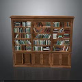 Classic Wooden Bookcase With Multiple Shelves Filled With Books And Cabinet Doors