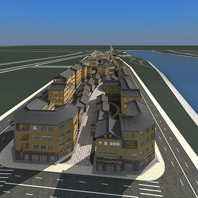 New Chinese Commercial Street Gujian Town Aerial View 3d model