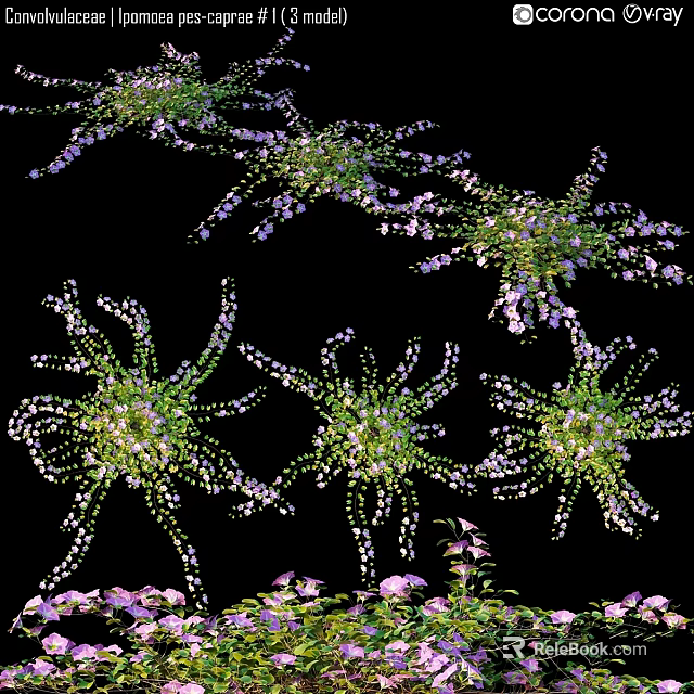 Delicate Garden Ornaments With Hanging Vines Green Plants Purple White Small Flowers 3d model 