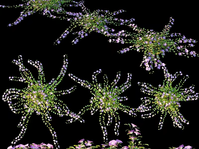 Delicate Garden Ornaments With Hanging Vines Green Plants Purple White Small Flowers 3d model