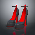 Gray High Heel Platform Shoes With Red Insole Red Heel And Ankle Strap Design 3d model