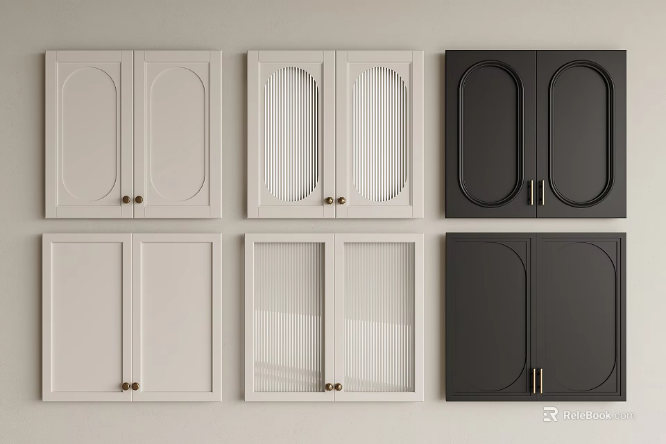 Different Design Wardrobe Doors In White And Black With Various Panel Styles 3d model 
