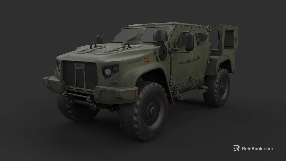 Military Green Armored Off Road Vehicle With Tough Design And Large Tires 3d model 