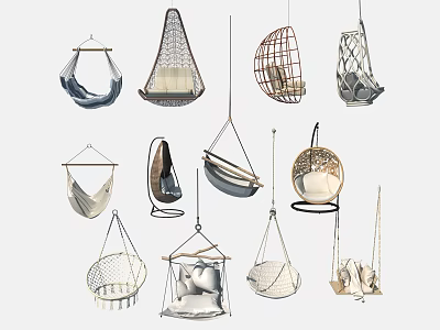 Modern Hanging Chairs With Diverse Designs Woven Structures And Plush Cushions For Living Spaces 3d model