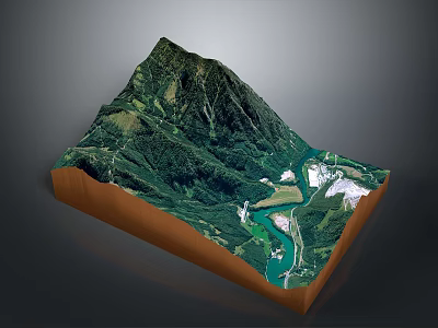 Scenic Mountain Landscape With Lush Green Vegetation And Winding River Through Valley 3d model