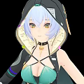 Game Movie Character With Blue White Hair Green Outfit Holding Golden Sword Purple Accessory