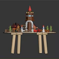 Wooden Play Table Scene With Tower Small Houses Trees Track And Toy Car