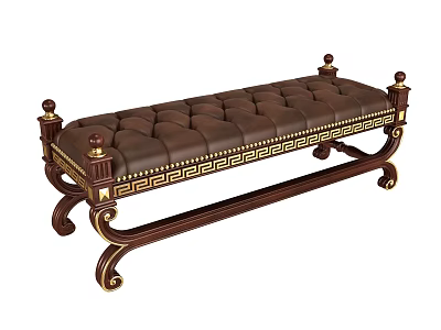 Classic Tufted Leather Sofa Bench With Wooden Frame And Gold Accents 3d model