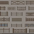 Various Wooden Railing Designs Showcased in Different Patterns and Styles 3d model