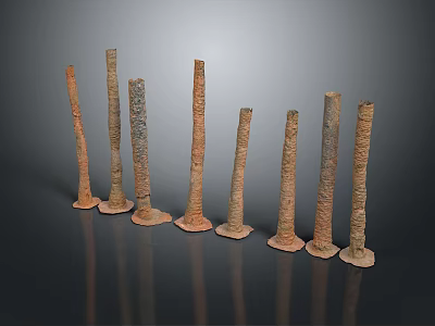 Scenic Natural Landscape Featuring Brown Rustic Pillars With Varied Heights And Dark Backdrop 3d model