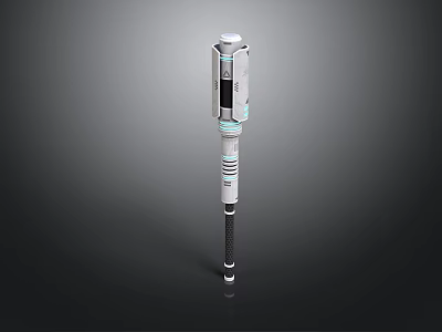 Futuristic Weapon With Metallic Body Blue Glowing Accents And Sleek Long Staff Design 3d model