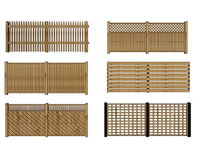 Various Wooden Fence Designs Featuring Different Patterns And Styles For Gardens 3d model