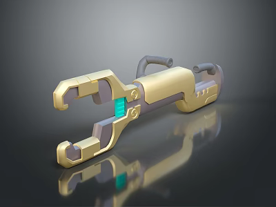 Golden Mechanical Sci Fi Weapon With Blue Glowing Core Design 3d model
