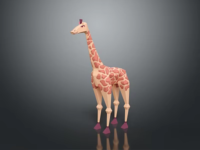 Giraffe Toy Model With Beige Body Pink Spots And Purple Feet Standing On Dark Background 3d model