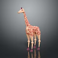 Giraffe Toy Model With Beige Body Pink Spots And Purple Feet Standing On Dark Background