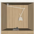 Modern Pendant Light Hanging Over Wooden Display Shelf With Open Book And Warm Lighting
