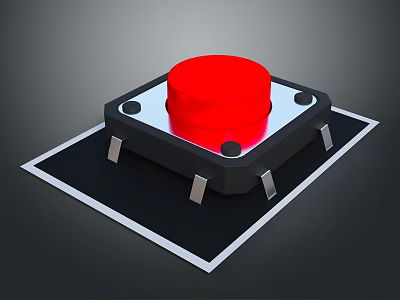 Red Circular Button With Black Base And Metal Pins As Essential Household Electronic Item 3d model