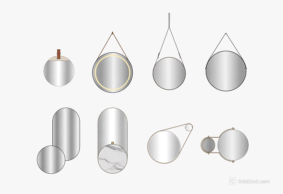 Different Shaped Mirrors With Framed And Hanging Designs For Home Decor 3d model 