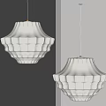 Beige Fabric Pendant Light With Pleated Design Hanging Against Gray Wall