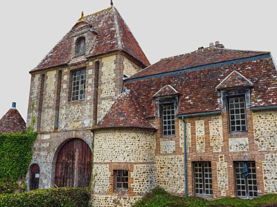 Traditional Detached Villa With Stone Walls Red Tiled Roof Arched Doorway And Greenery 3d model