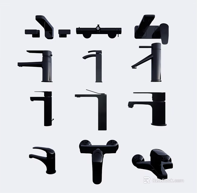 Various Black Faucet Designs Showcasing Modern Styles For Kitchen Bathroom Use 3d model 