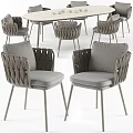 Modern Dining Table Set With Woven Armrest Chairs And Gray Cushioned Seats 3d model