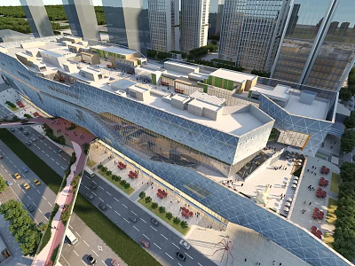 Aerial Planning of Modern Urban Architectural Complex with Plaza Roads and Greenery 3d model