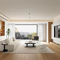 Modern Living Room Interior With White Sofa Black Coffee Table And Floor To Ceiling Windows