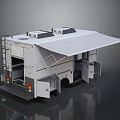 Modern Bus With Retractable Awning Open Doors And Roof Equipment Design