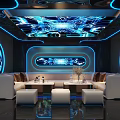 Modern KTV Room With White Sofas Starry Ceiling And Blue Lighting 3d model