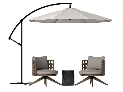 Modern Outdoor Sofa Set With Arched Umbrella Woven Chairs And Coffee Table 3d model