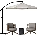 Modern Outdoor Sofa Set With Arched Umbrella Woven Chairs And Coffee Table