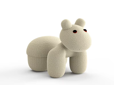 Cute Beige Plush Toy with Round Ears Red Eyes and Rounded Body 3d model