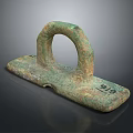 Ancient Bronze Sculpture With Circular Ring Design Rectangular Base And Patina Finish 3d model