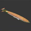 3D Rendered Streamlined Object Model With Wooden Metallic Parts And Ship Submarine Hull Design