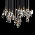Elegant Modern Glass Chandelier with Leaf Shaped Transparent Pieces and Golden Hanging Wires