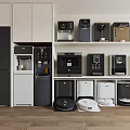 Modern Interior Design With Various Household Appliances And Kitchen Display Shelves