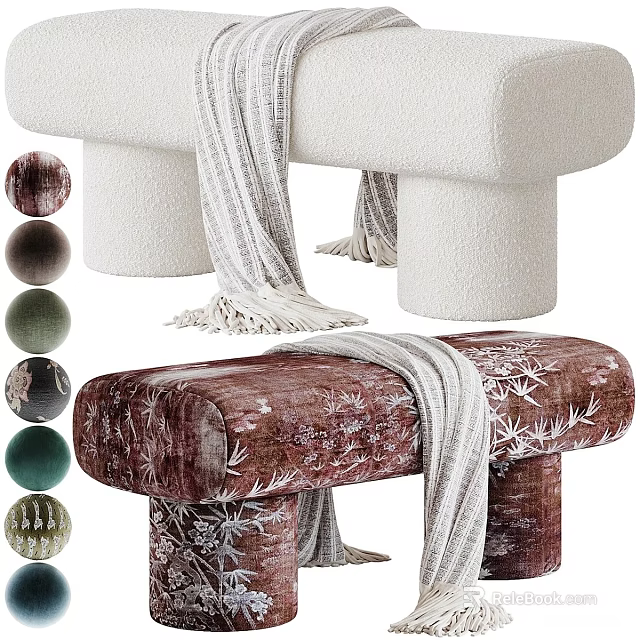 Cozy Sofa Bench With Striped Blanket And Various Color Design Options 3d model 