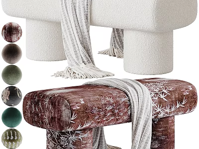 Cozy Sofa Bench With Striped Blanket And Various Color Design Options 3d model