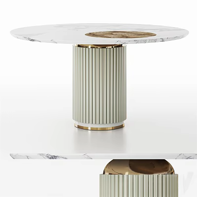 Elegant Modern Dining Table With Round Marble Top And Fluted Gold Metal Leg 3d model
