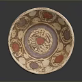 Colorful Bowl Shaped Sculpture Carving With Red Circular Motifs Purple Spiral And Pedestal Base