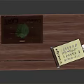 Wooden Workbench With Wooden Box Containing Rolls Ruler And Blue Objects