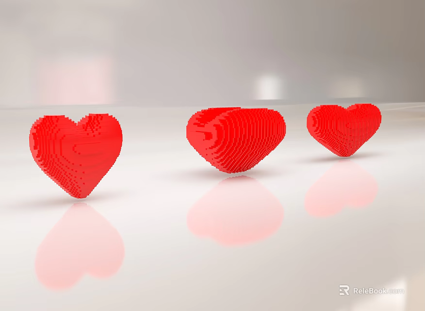 Red Heart Shaped Household Items With Textured Surface On White Smooth Table 3d model 